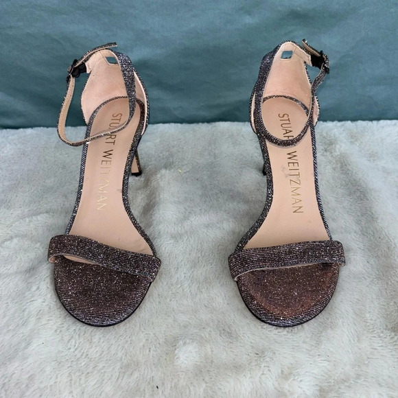 EUC Stuart Weitzman Nude Neutral Sparkle Glitter Strap Sandal Sz 4 Women *defect - Picture 1 of 7